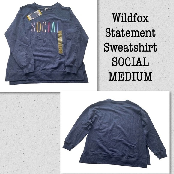 Wildfox Statement Sweatshirt Social Navy Blue French Terry - Picture 13 of 13